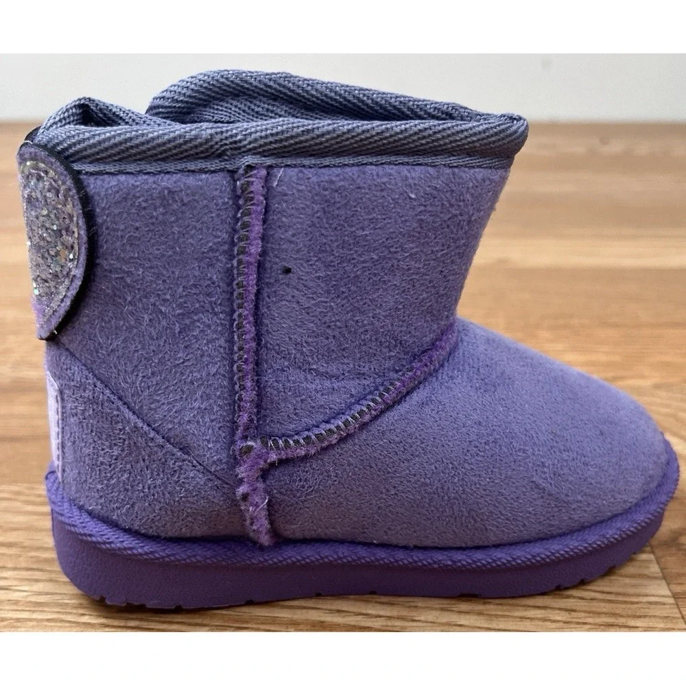 Olivia Miller Sparkle Heart Boots Purple, Toddler Girl Size 8 Faux Shearling NEW